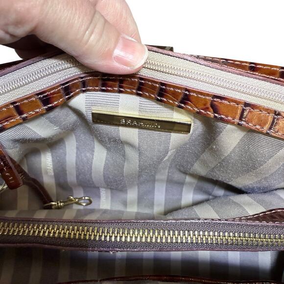 Brahmin Pecan Crocodile Embossed Leather Dual Handle Shoulder Bag Dr Satchel Vtg - Picture 7 of 9